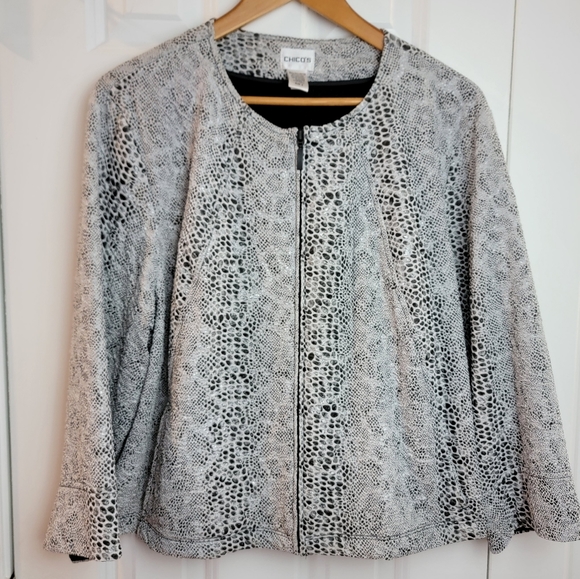 Chico's Jackets & Blazers - Chico’s 3 Black White Faux Snakeskin‎ Cropped Jacket